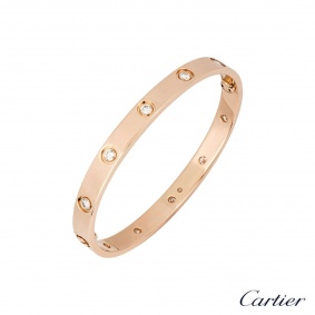 Cartier Rose Gold Full Diamond Love Bracelet Size 17 B6040617